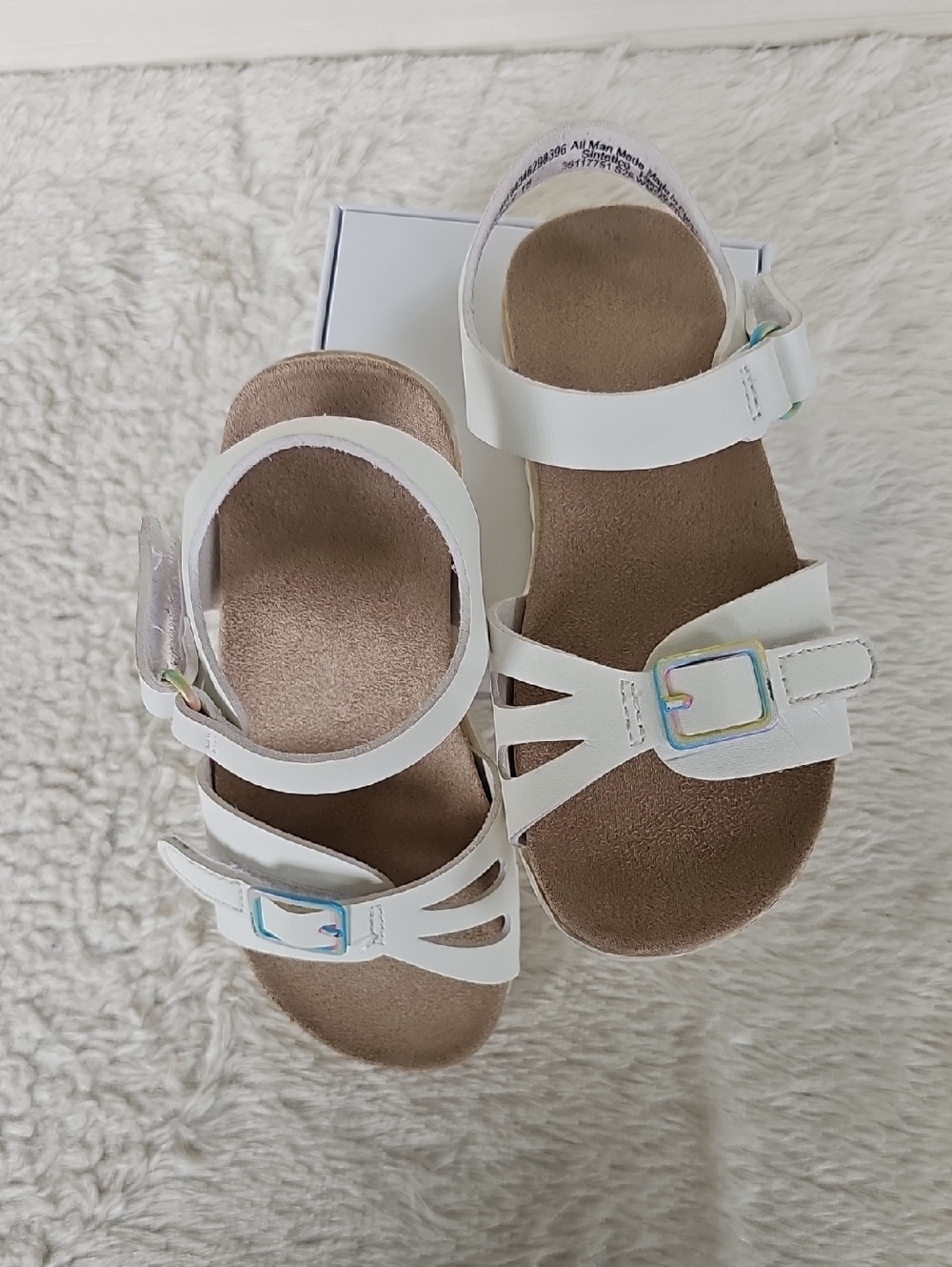 Wonder Nation Toddler Girls White Cork Footbed Sandals Size 8 | Iridescent Buckl